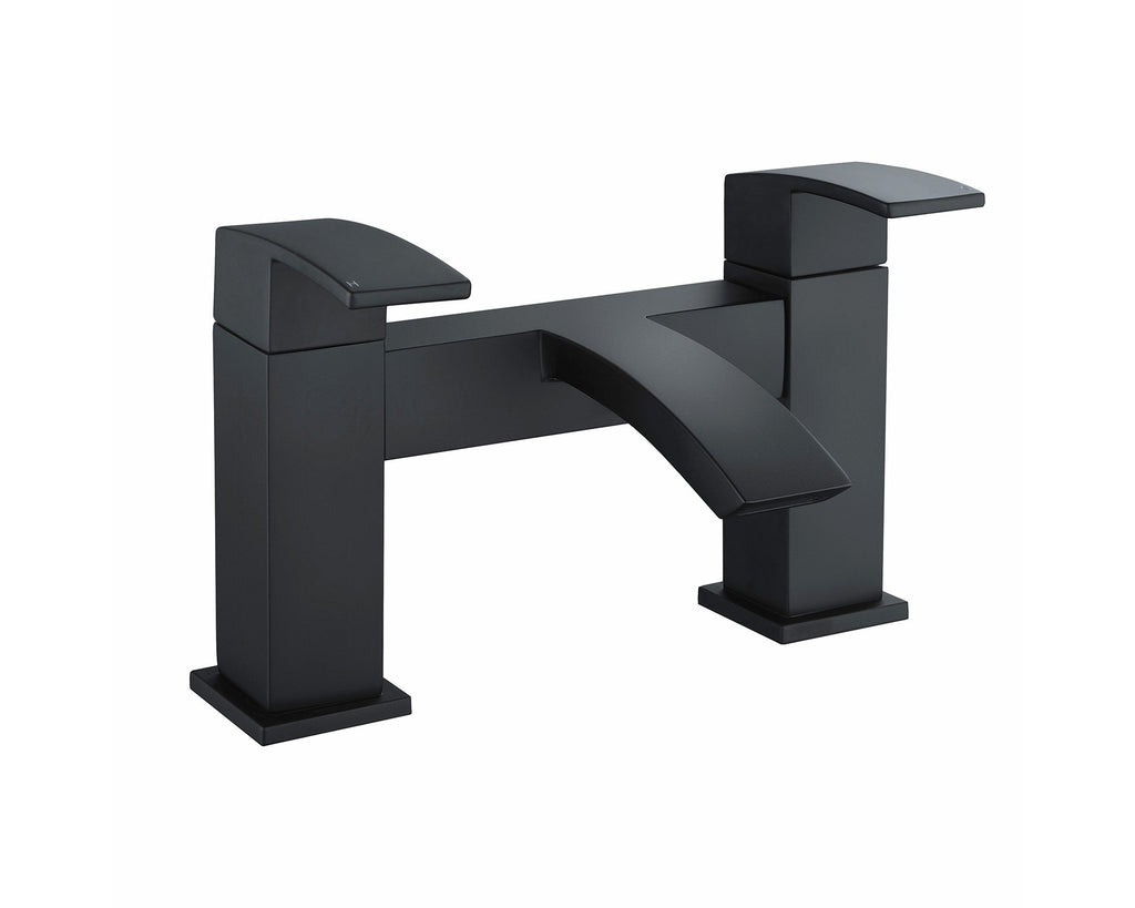 Matt Black Waterfall Bath Filler Mixer Tap Twin Lever Handles Deck Mounted