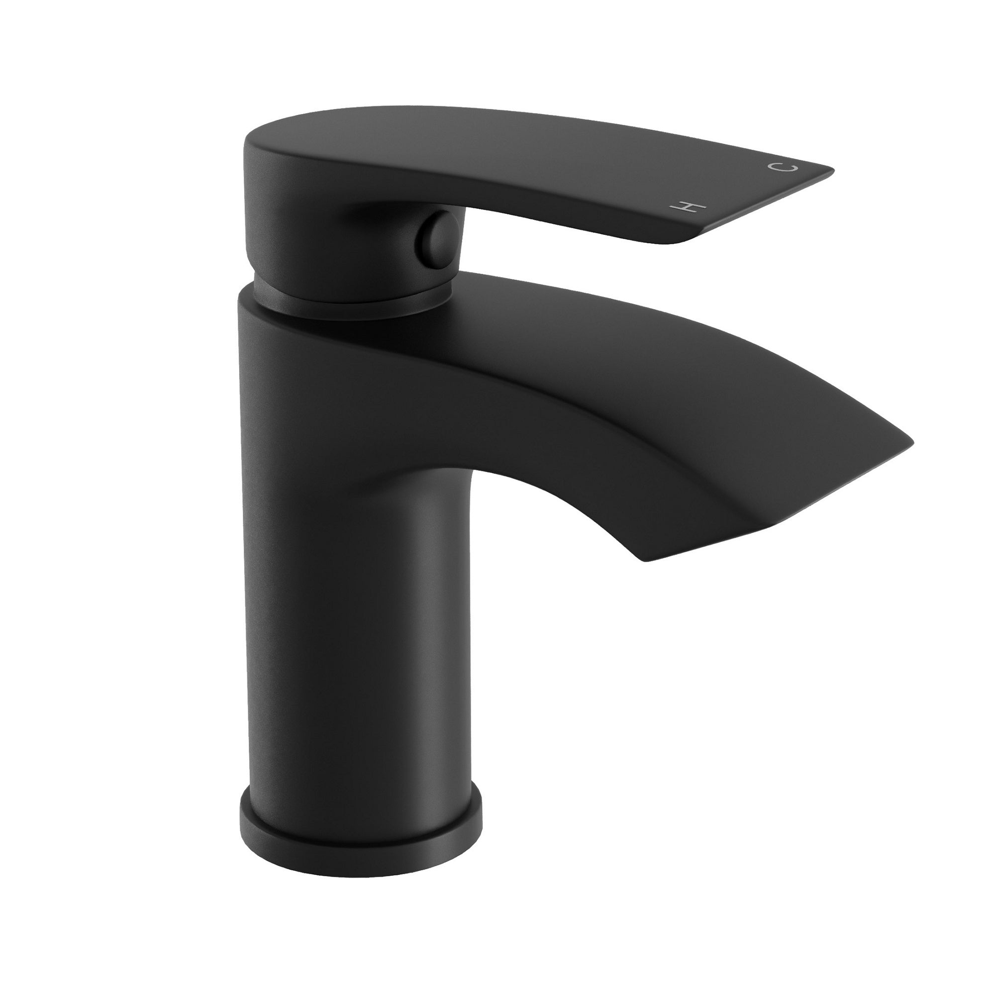 Bubly Bathrooms™ Luxury Waterfall Black Matt Basin Mixer Tap with Slotted Waste & Single Lever Control