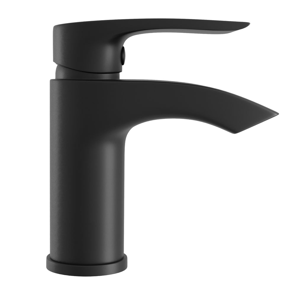 Bubly Bathrooms™ Luxury Waterfall Black Matt Basin Mixer Tap with Slotted Waste & Single Lever Control