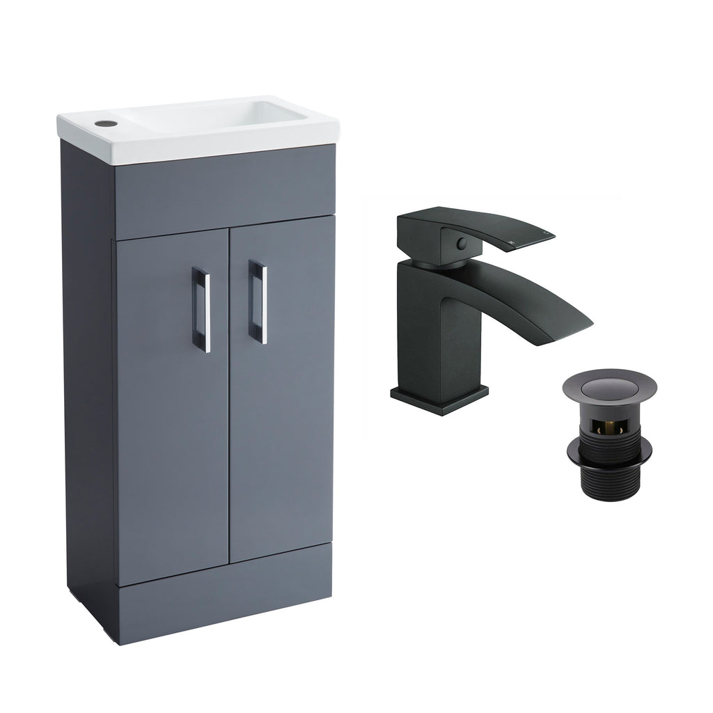 Anthracite 400mm Square Basin Vanity Unit Bathroom Compact Cloakroom Furniture