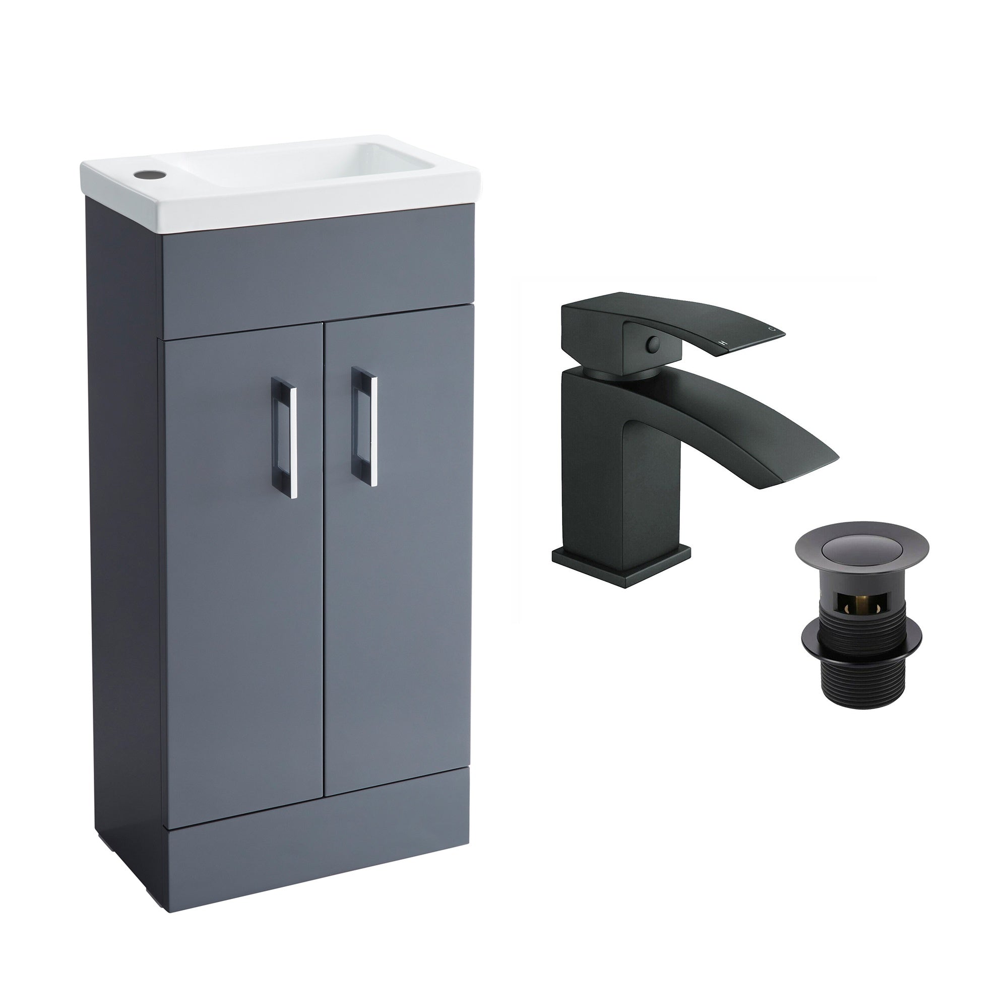Anthracite 400mm Square Basin Vanity Unit Bathroom Compact Cloakroom Furniture
