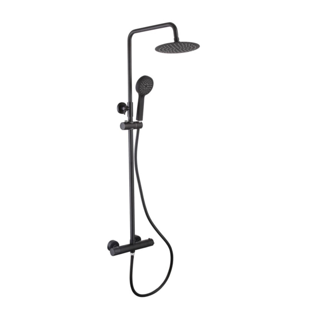 Matt Black Thermostatic Shower Kit with Round Overhead & Adjustable Rigid Riser