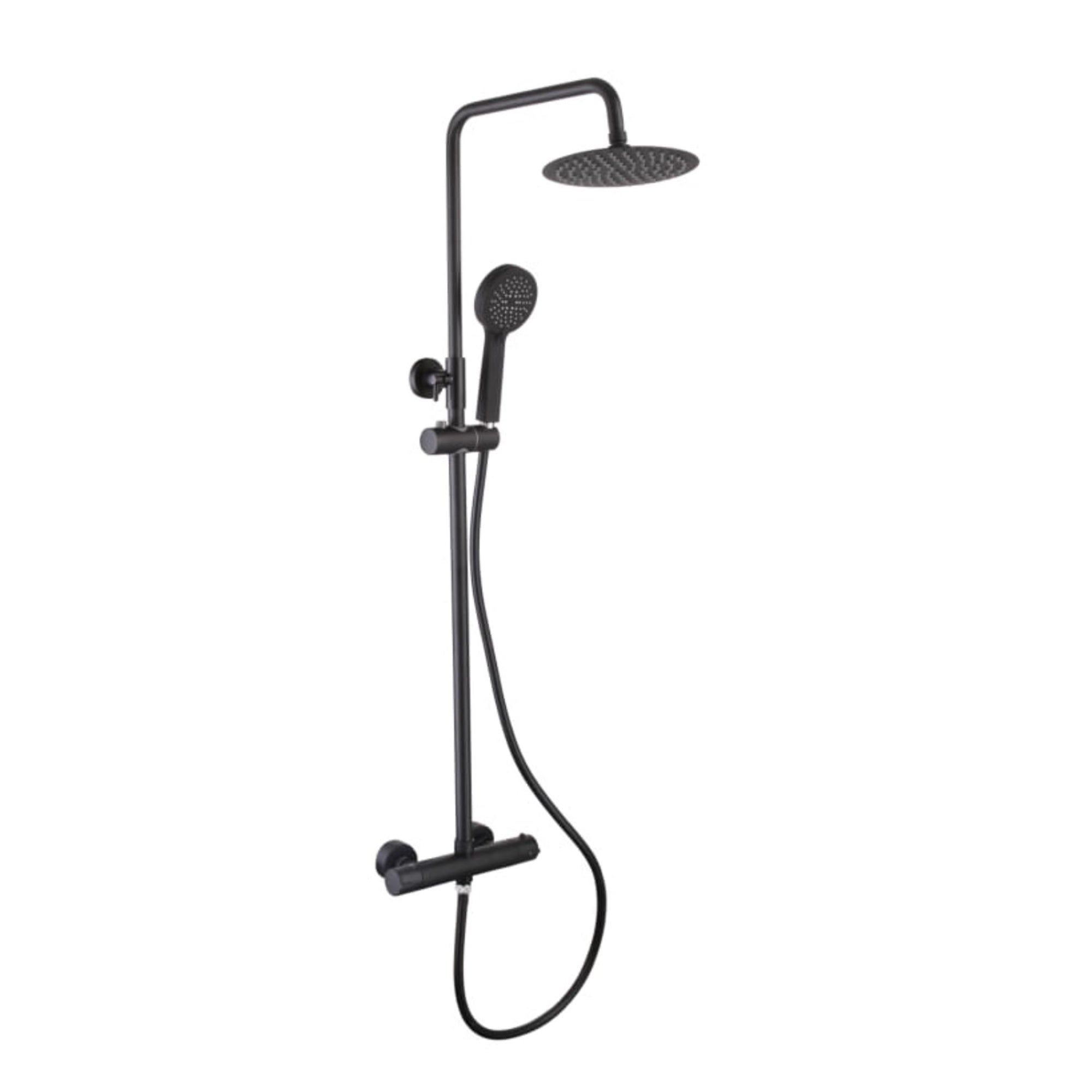 Matt Black Thermostatic Shower Kit with Round Overhead & Adjustable Rigid Riser