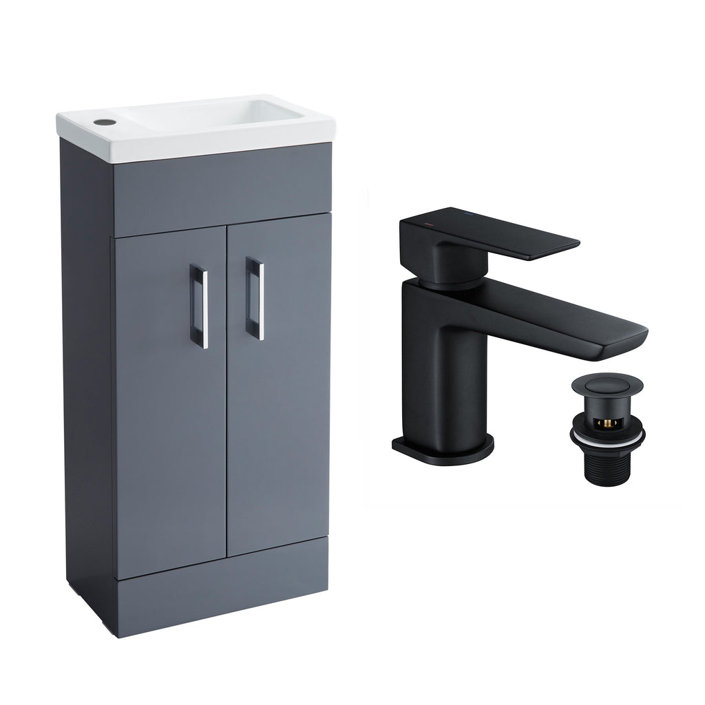 Anthracite 400mm Vanity Basin Unit + Black Tap & Waste