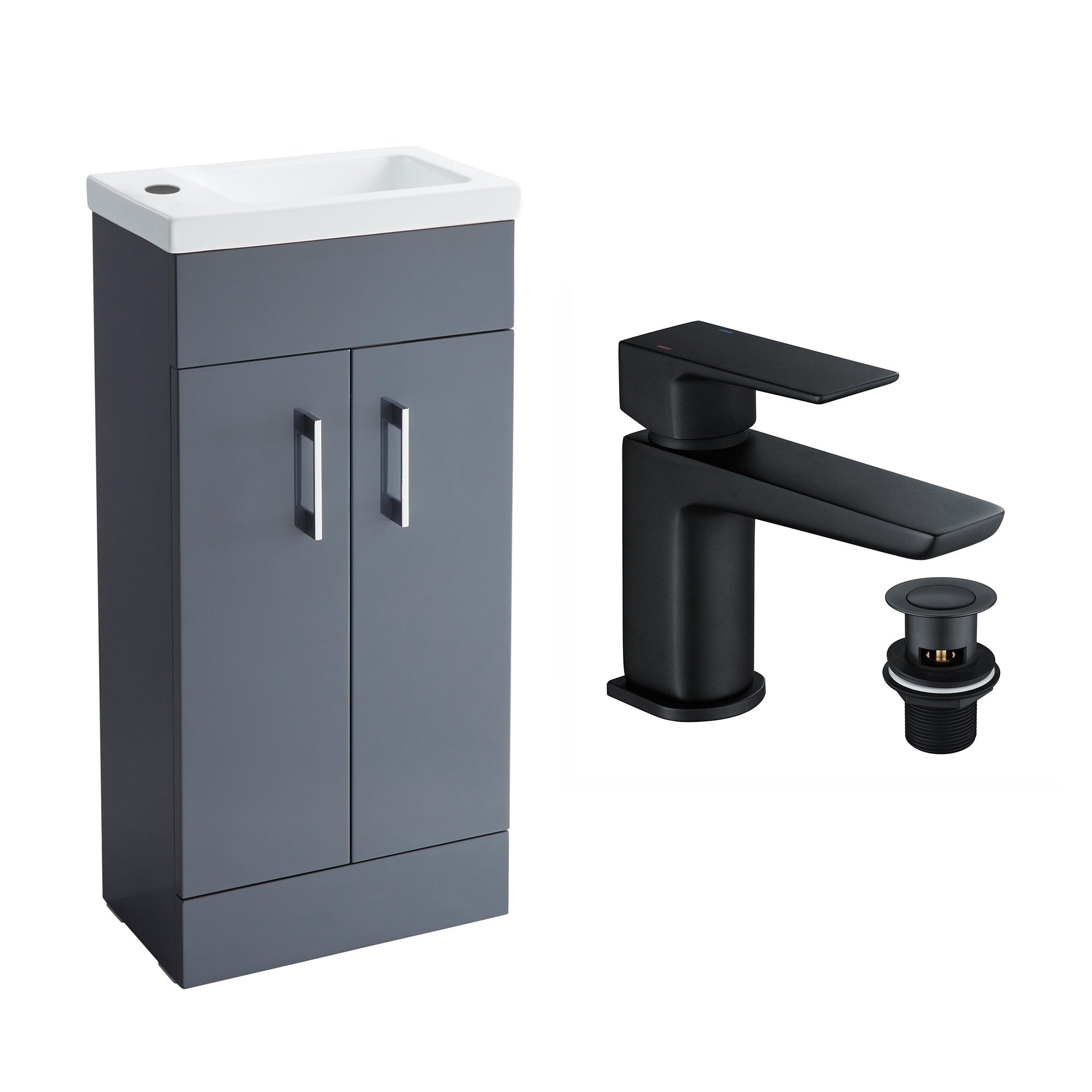 Anthracite 400mm Vanity Basin Unit + Black Tap & Waste
