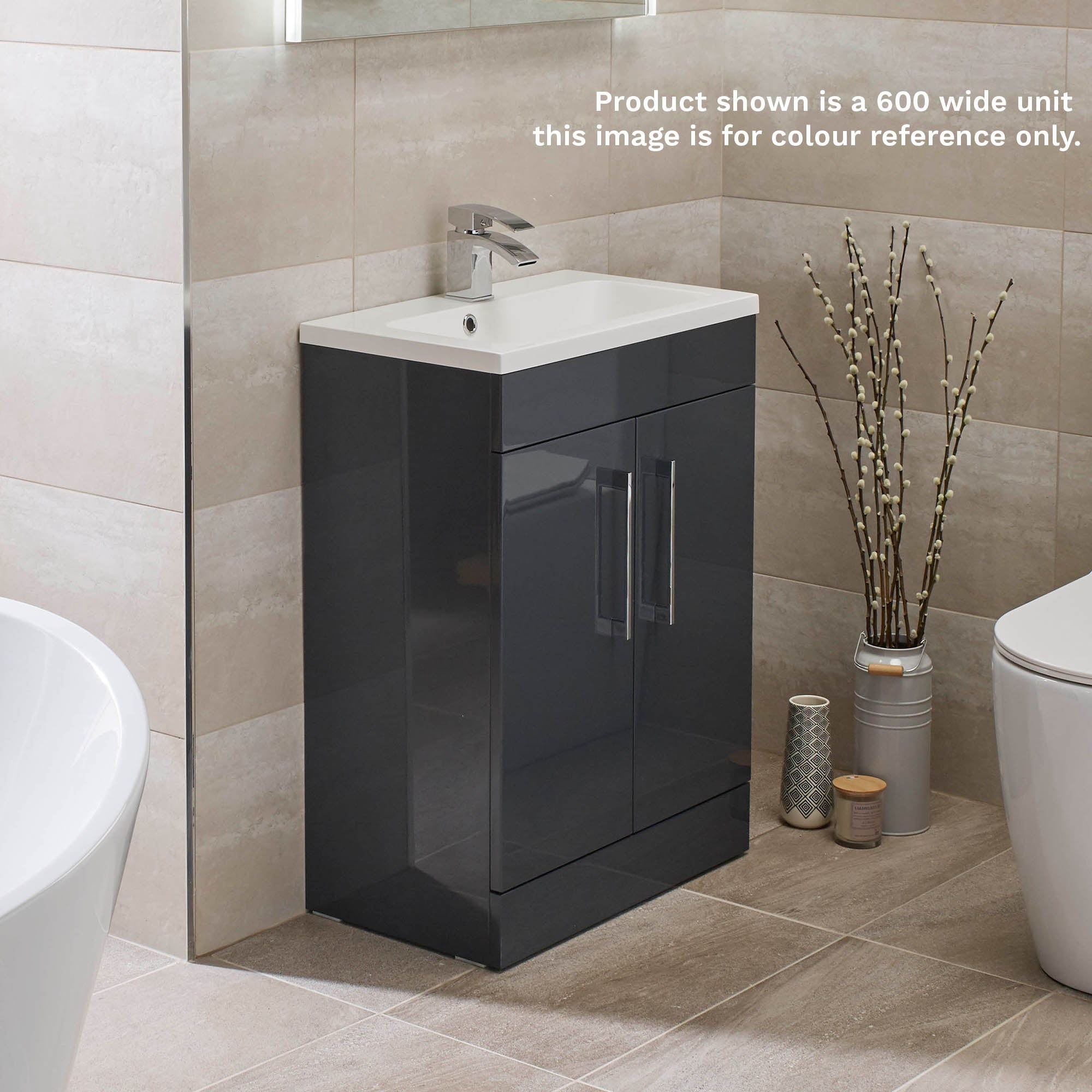 Anthracite 400mm Vanity Basin Unit + Black Tap & Waste
