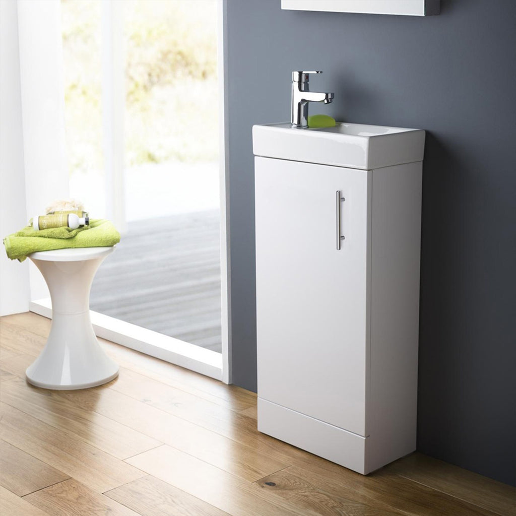 White 400 Vanity Basin Sink Unit & Lucia Basin Tap Chrome