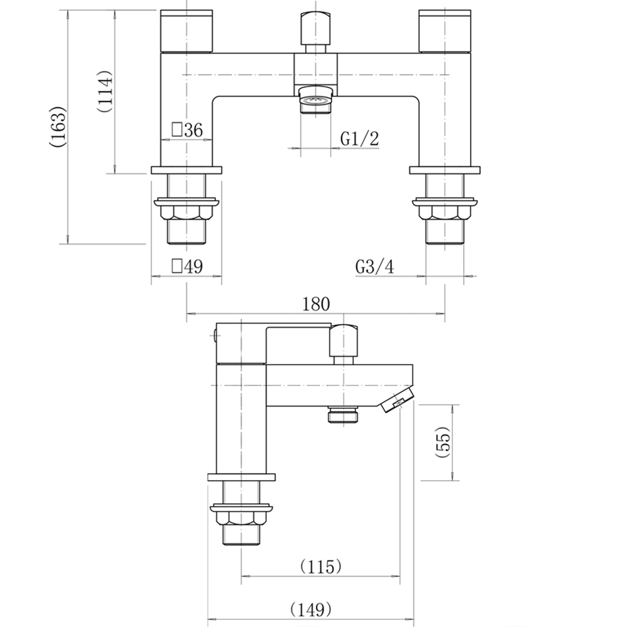 Matt Black Square Basin & Bath Shower Mixer Tap Set (Form Style)