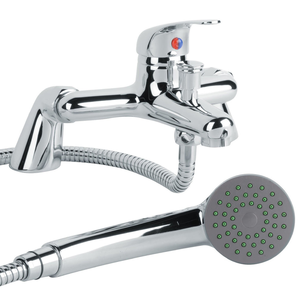 Solitaire Chrome Single Lever Bath Shower Mixer Tap - Deck Mounted