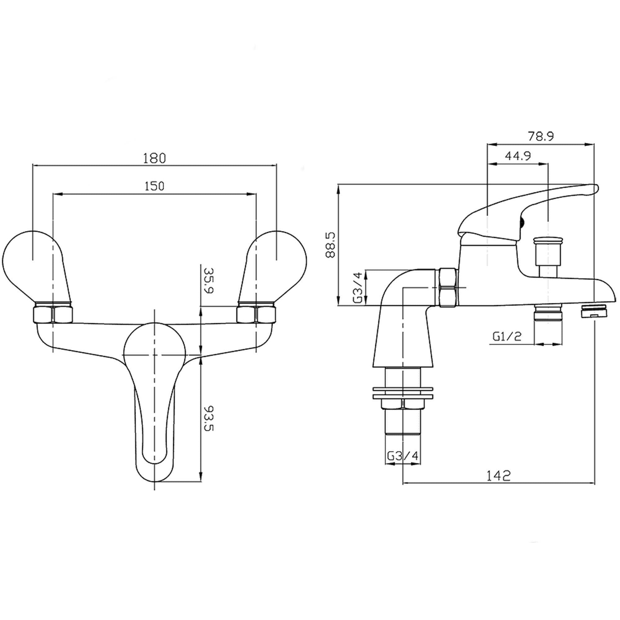 Solitaire Chrome Single Lever Bath Shower Mixer Tap - Deck Mounted