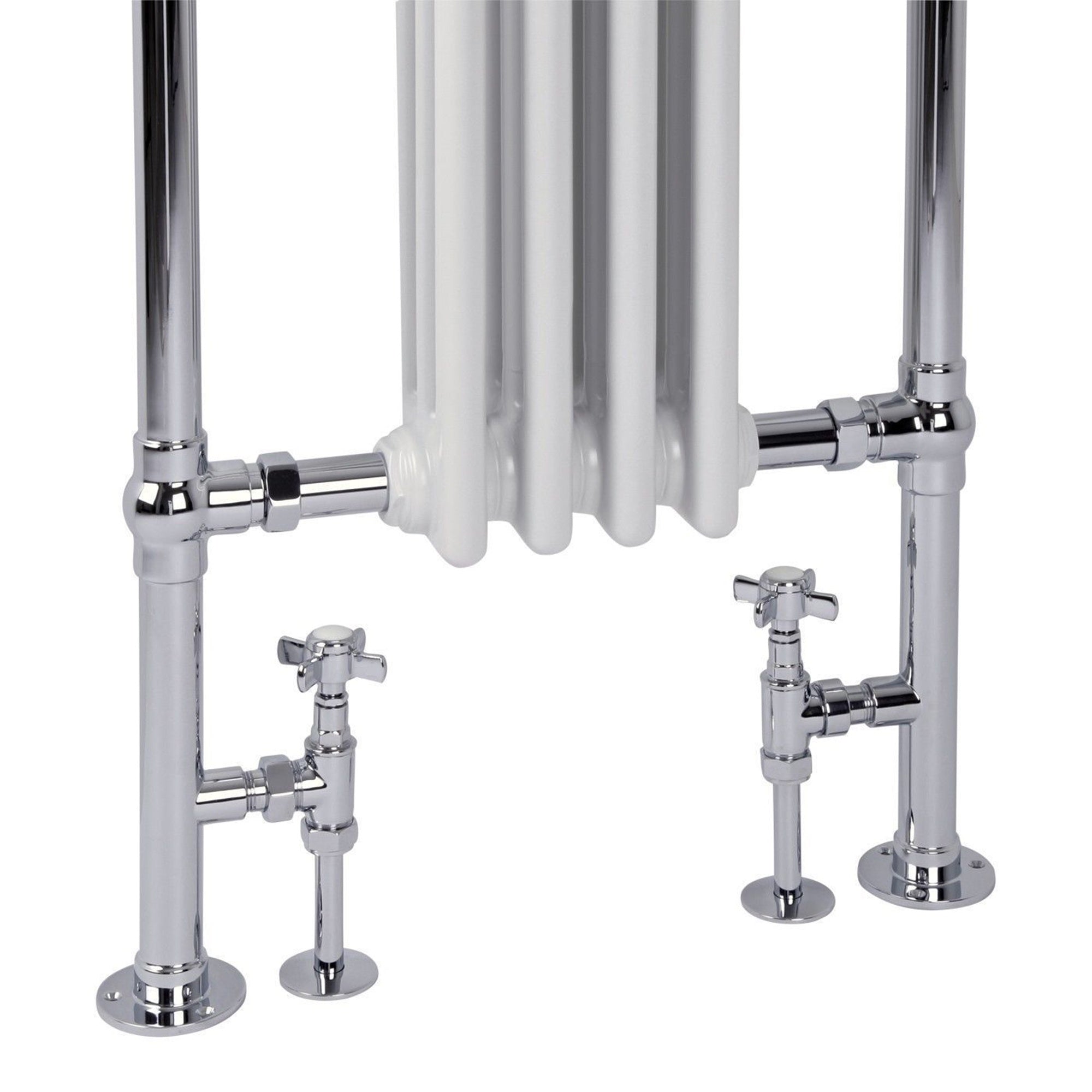 Traditional Angled Chrome Radiator Rad Valves Heated Towel Rail Tap Cross Head (Pair)