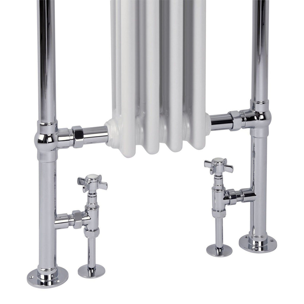 Traditional Angled Chrome Radiator Rad Valves Heated Towel Rail Tap Cross Head (Pair)