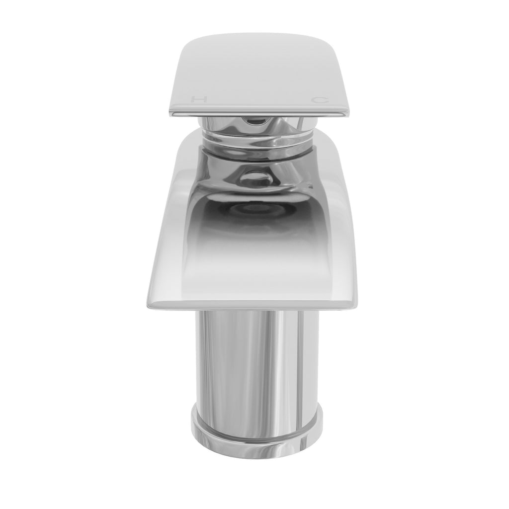 Chrome Sleek Waterfall Basin Tap Mono Mixer Faucet - Solid Brass Deck Mounted