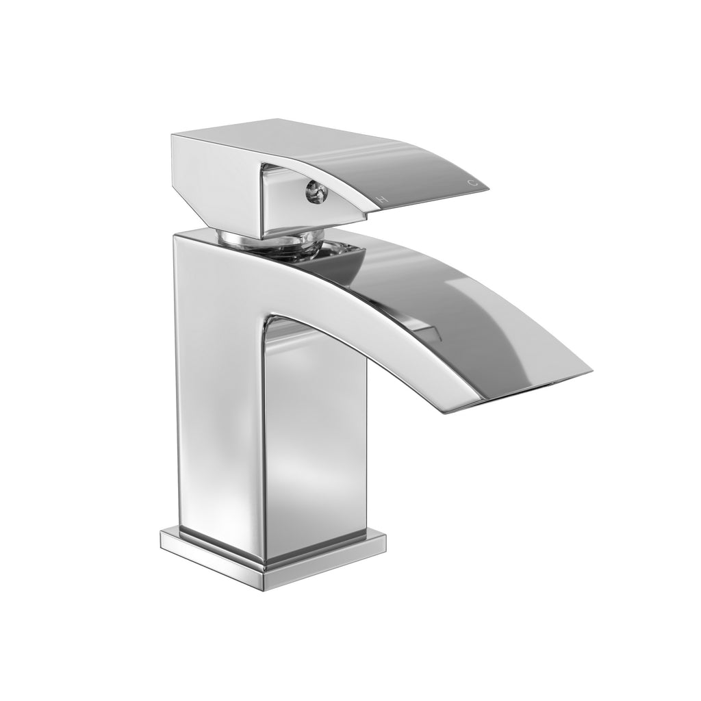 Chrome Square Waterfall Basin Tap Mono Mixer Faucet - Solid Brass Deck Mounted