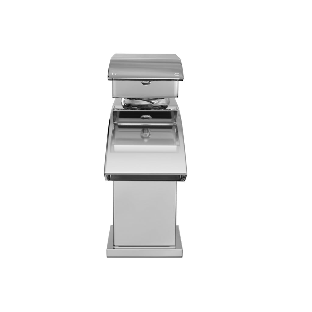 Chrome Square Waterfall Basin Tap Mono Mixer Faucet - Solid Brass Deck Mounted