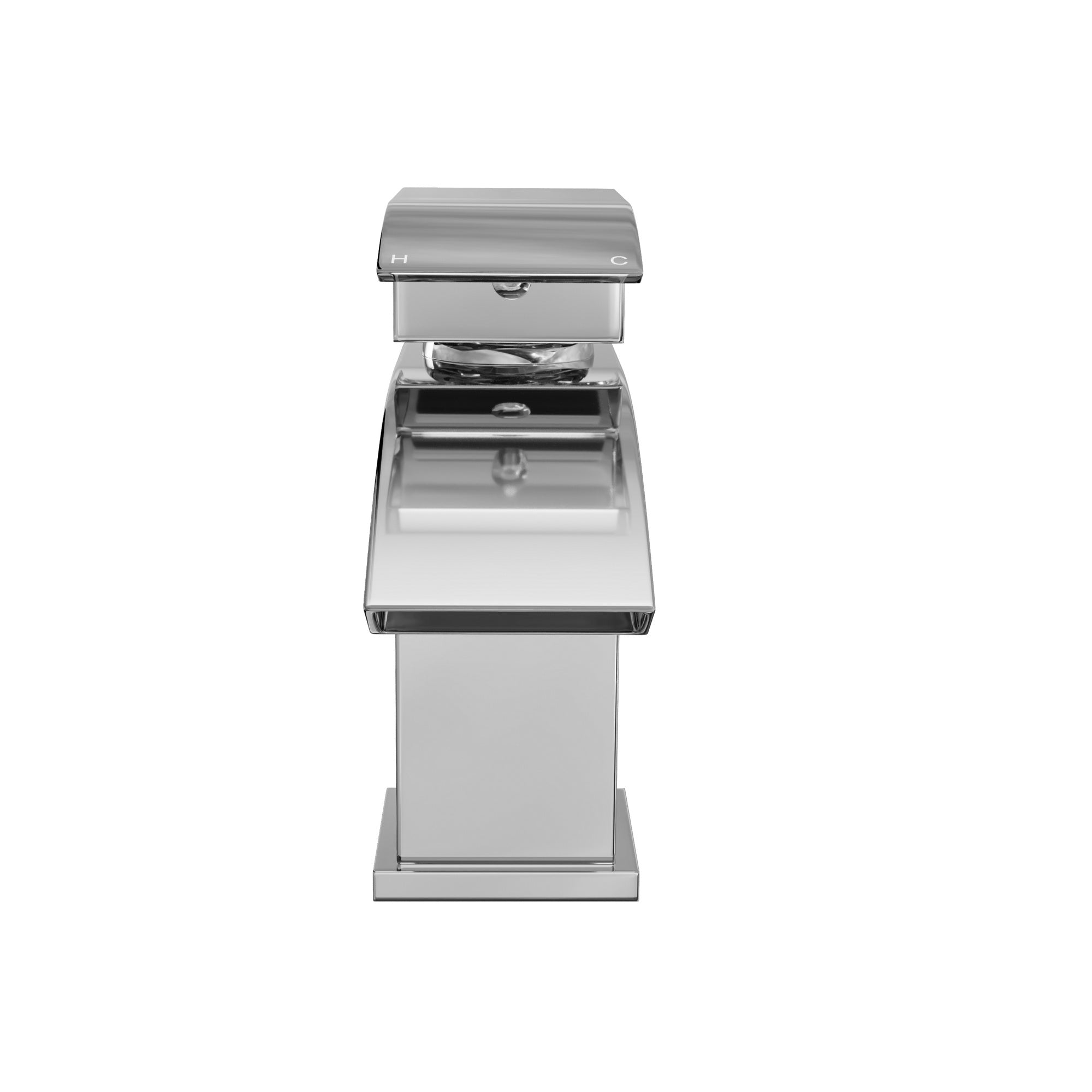 Chrome Square Waterfall Basin Tap Mono Mixer Faucet - Solid Brass Deck Mounted