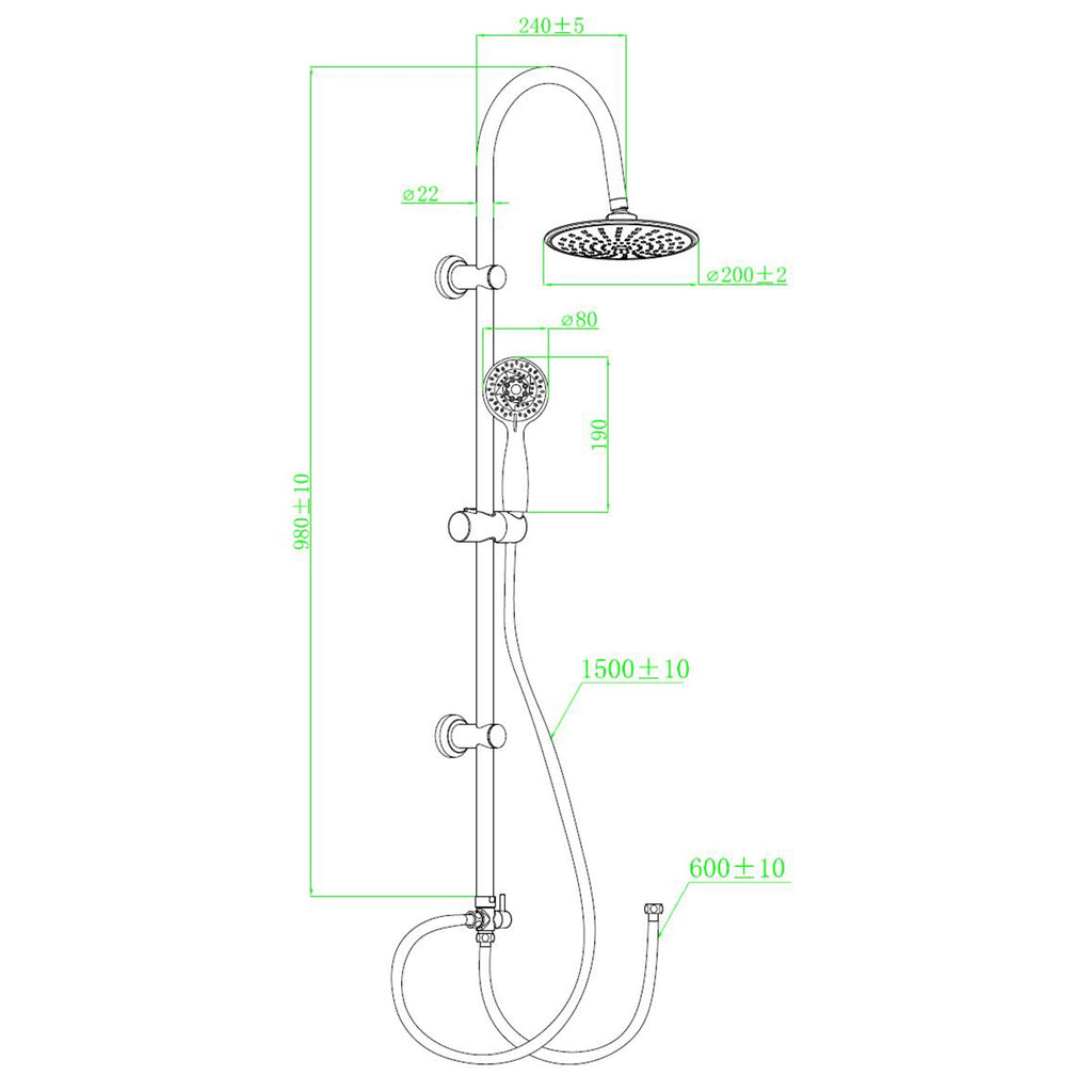 Bathroom Shower Kit with Over Head Fixed Shower Head and Adjustable Shower Rail