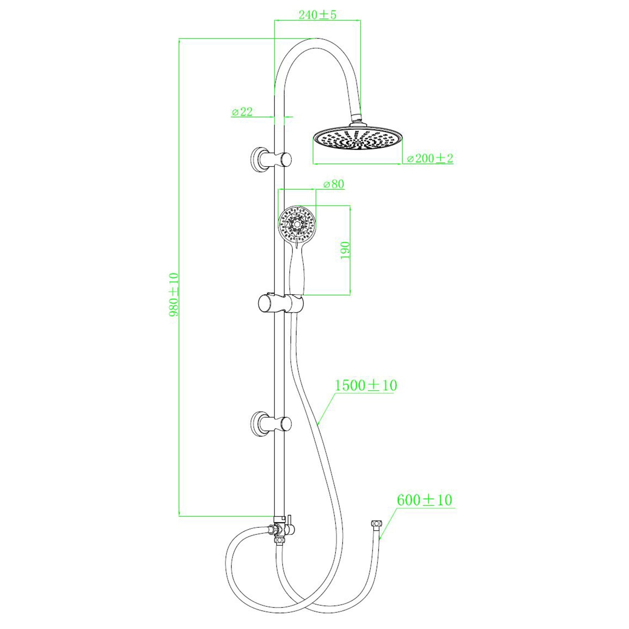 Bathroom Shower Kit with Over Head Fixed Shower Head and Adjustable Shower Rail