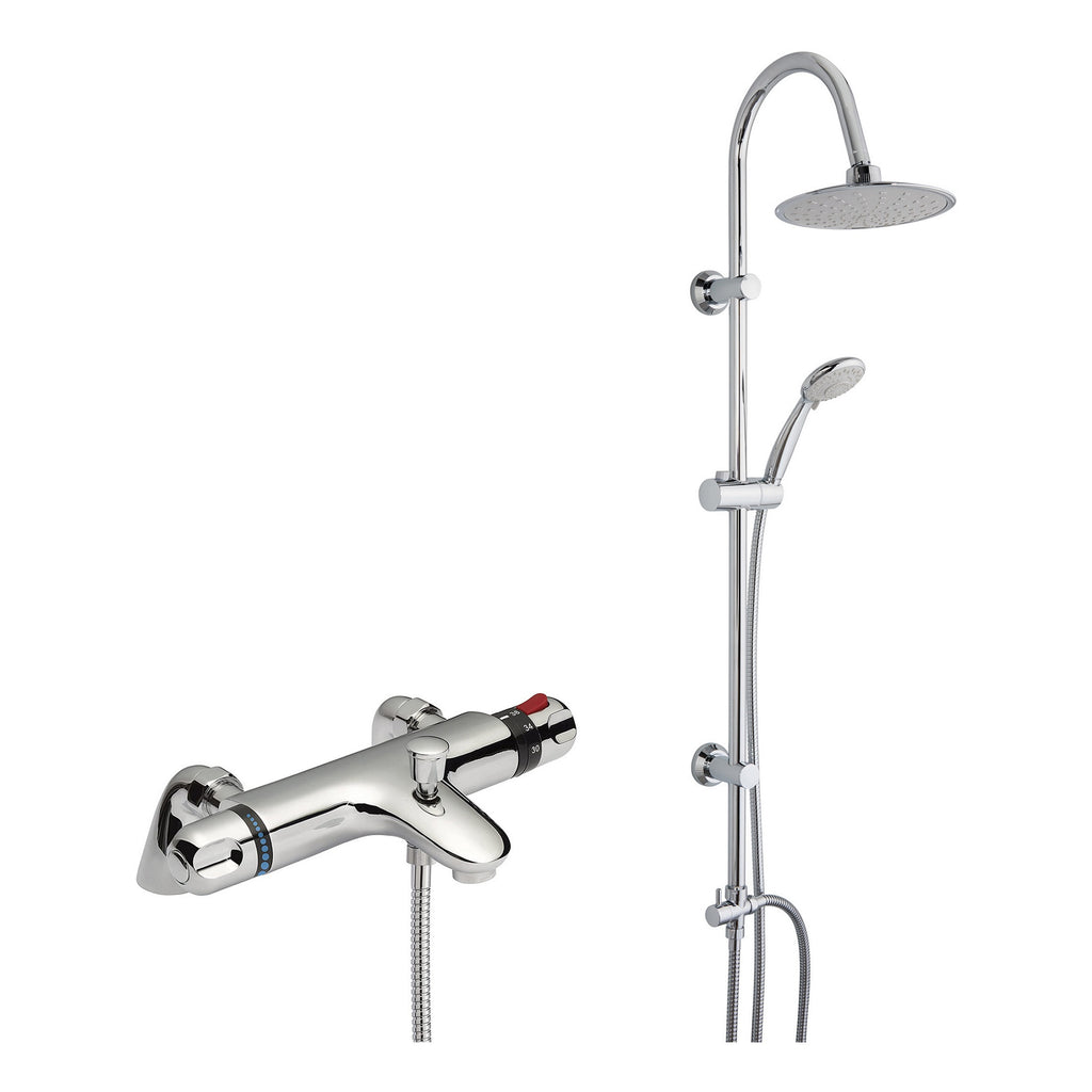 FNX Bathrooms Thermostatic Bath Shower Mixer Tap & Round 3-Way Shower Kit - Polished Chrome
