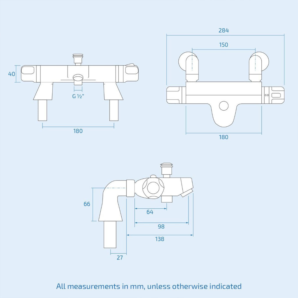 FNX Bathrooms Thermostatic Bath Shower Mixer Tap & Round 3-Way Shower Kit - Polished Chrome