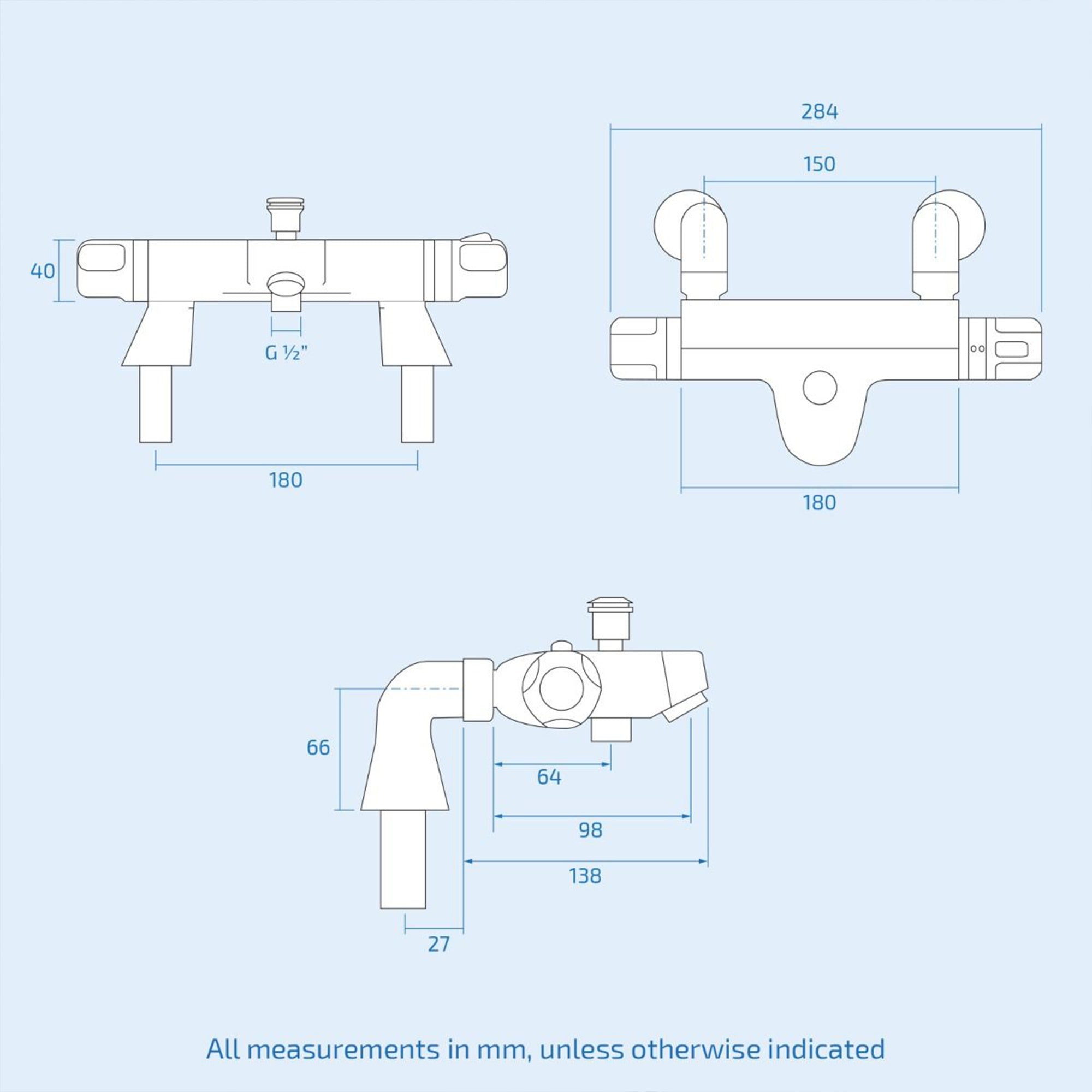 FNX Bathrooms Thermostatic Bath Shower Mixer Tap & Round 3-Way Shower Kit - Polished Chrome