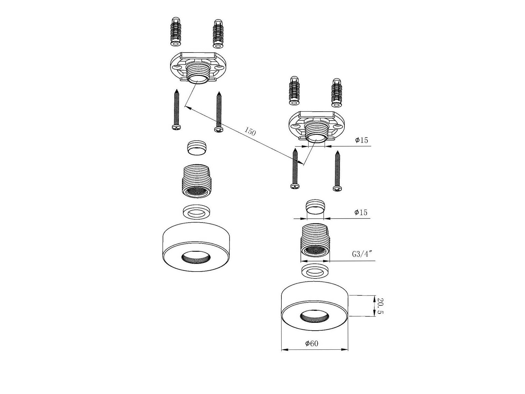 Round Bar Valve Easy Plumb Fixing Kit For Exposed Thermostatic Shower Valve Tap