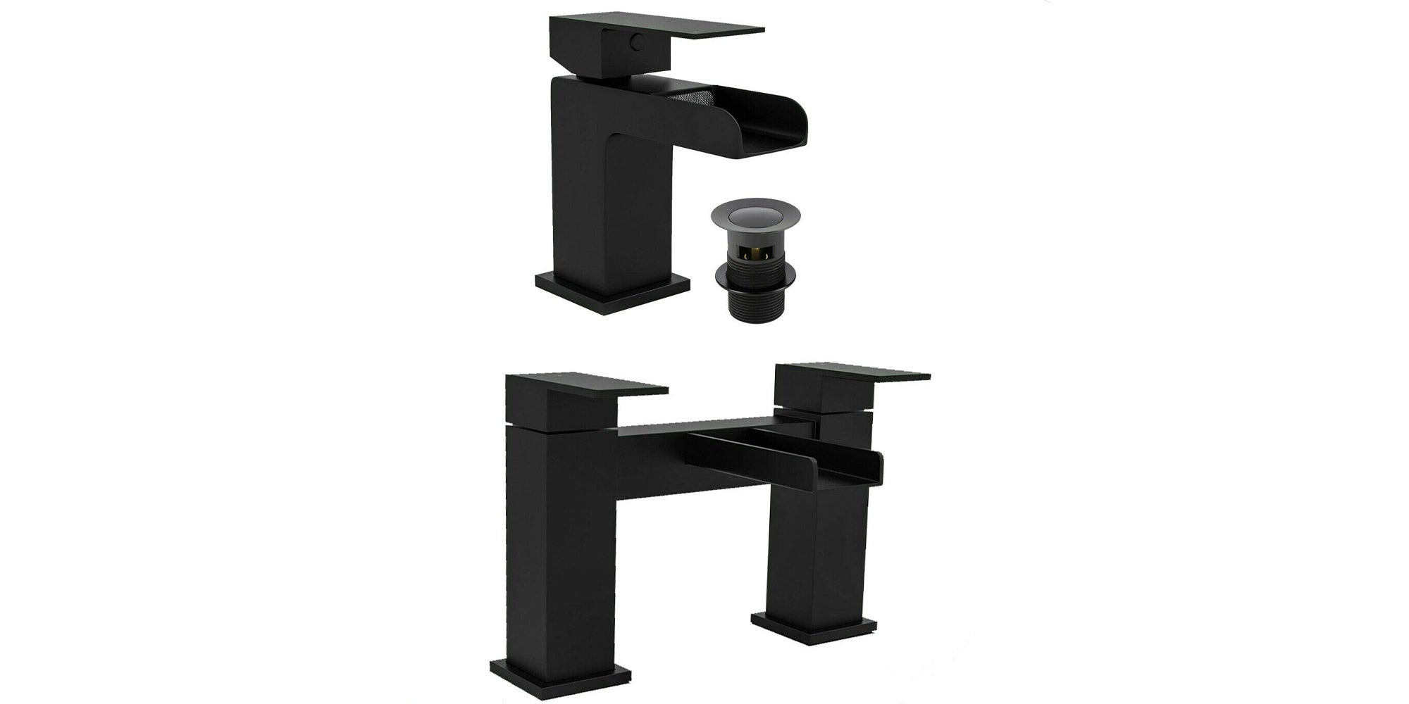Matt Black Waterfall Bath Filler Tap & Basin Mixer Tap Square