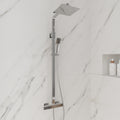 Chrome Square Thermostatic Rainfall Overhead Rigid Riser Shower Kit & Handset - Solid Brass
