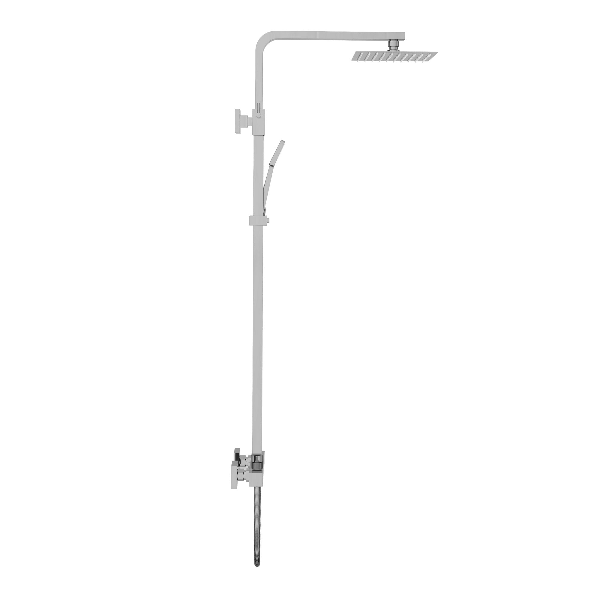 Chrome Square Thermostatic Rainfall Overhead Rigid Riser Shower Kit & Handset - Solid Brass