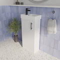 400 Gloss White Cloakroom Vanity Basin Sink Unit with Sleek Matt Black Basin Tap & Black Handle