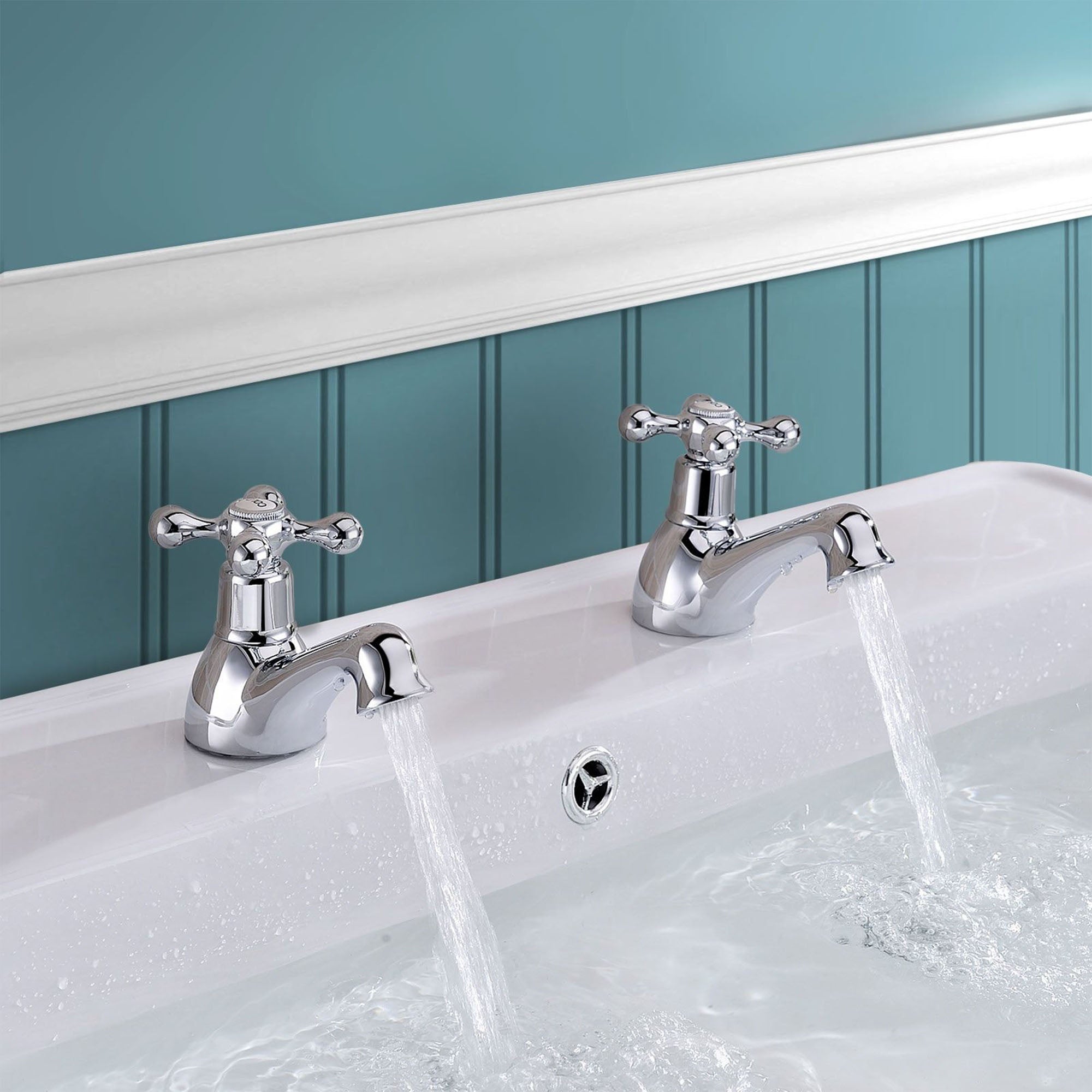 Sterling Traditional Bath Filler Mixer & Basin Tap Pack Hot & Cold Pair - Chrome
