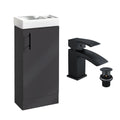 400 Anthracite Cloakroom Vanity Basin Sink Unit with Lucia Matt Black Waterfall Tap & Black Handle