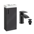 400 Anthracite Cloakroom Vanity Basin Sink Unit with Sleek Matt Black Waterfall Tap & Black Handle