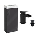 400 Anthracite Cloakroom Vanity Basin Sink Unit with Matt Black Waterfall Tap & Black Handle
