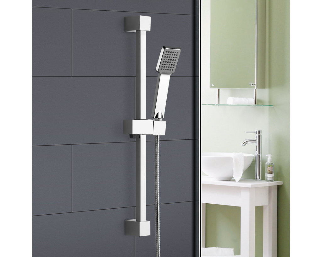 Square Waterfall Chrome Bath Shower Mixer Filler Tap & Slide Rail Kit