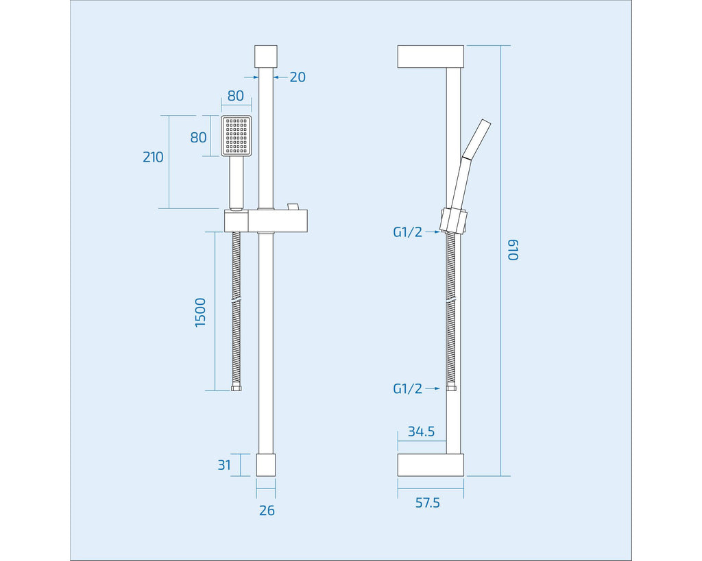 Square Waterfall Chrome Bath Shower Mixer Filler Tap & Slide Rail Kit