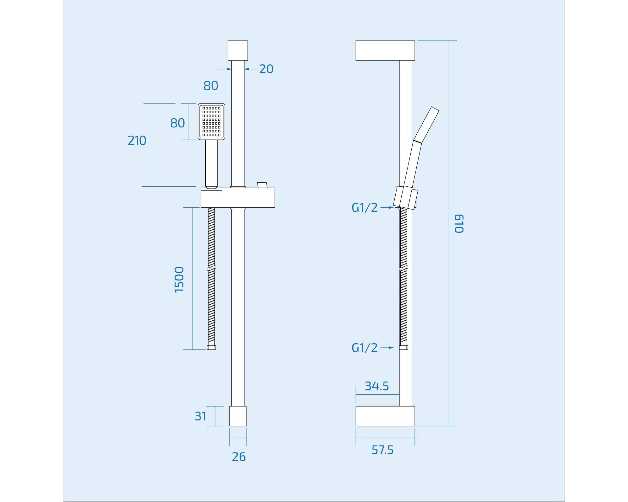 Square Waterfall Chrome Bath Shower Mixer Filler Tap & Slide Rail Kit