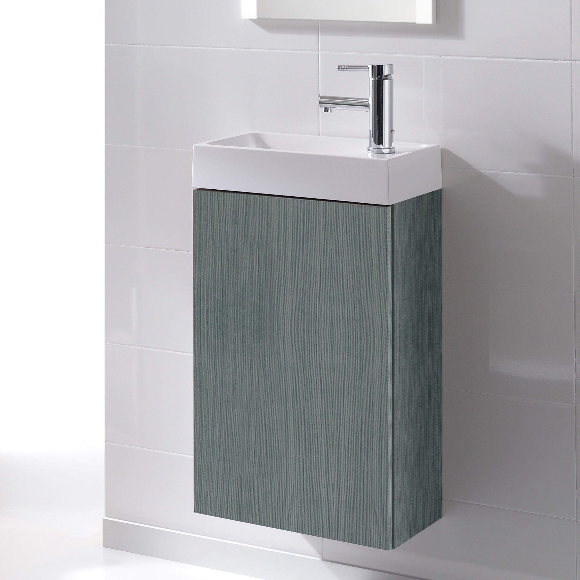 Saneux Quadro 400mm Wall Hung Mounted Bathroom Vanity Unit & Basin In Driftwood Grey