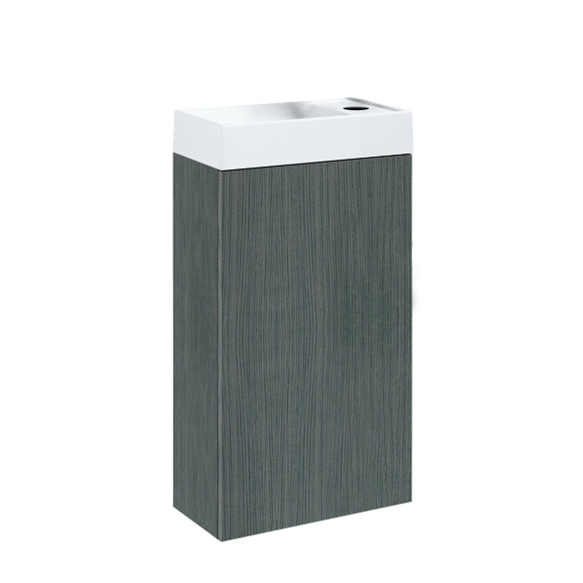 Saneux Quadro 400mm Wall Hung Mounted Bathroom Vanity Unit & Basin In Driftwood Grey
