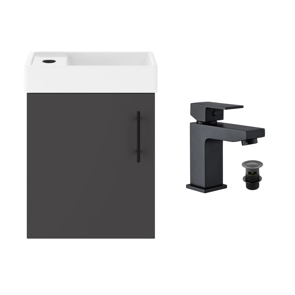 Anthracite Grey 400 Wall Hung Basin Sink Vanity Unit & Matt Black Form Basin Tap & Handle