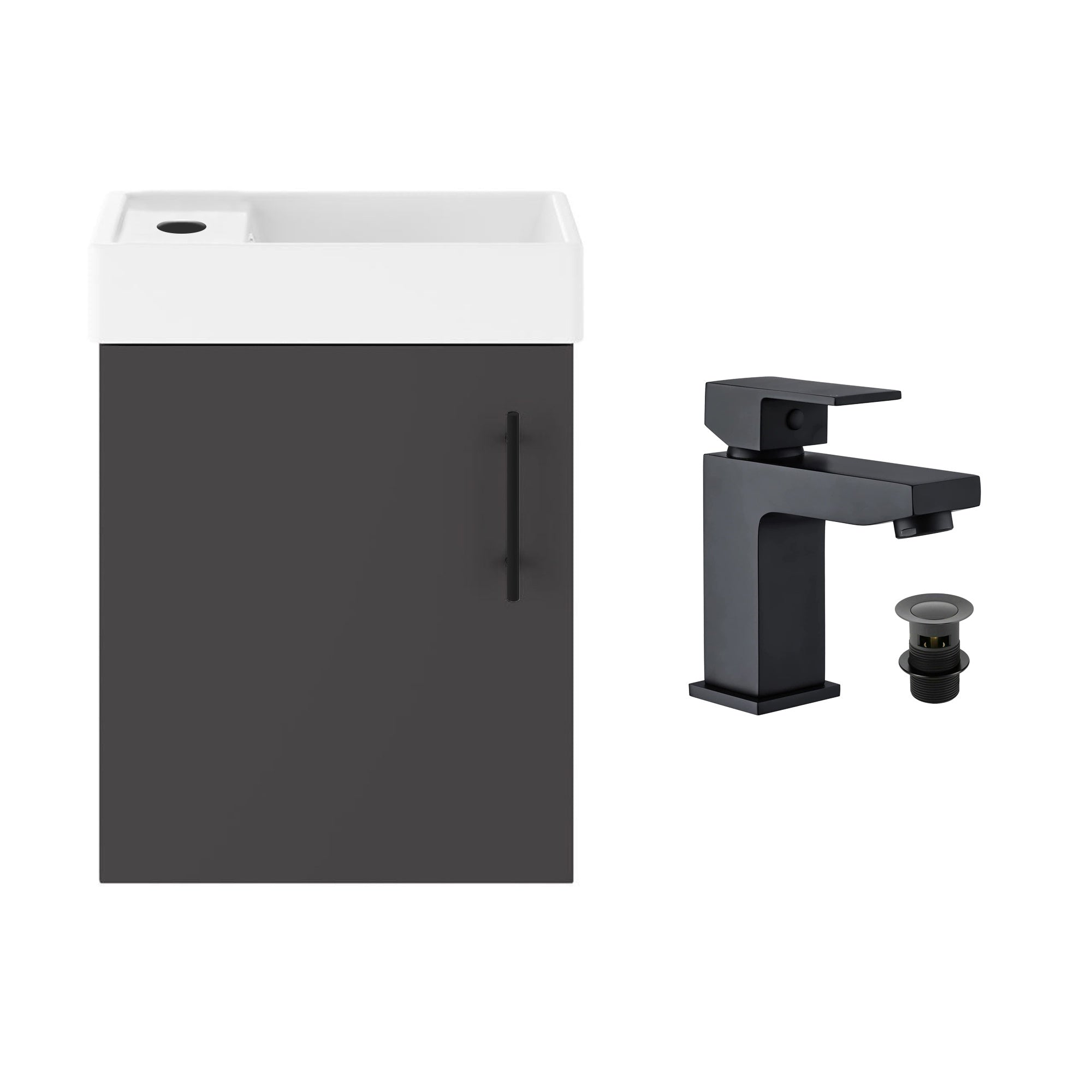 Anthracite Grey 400 Wall Hung Basin Sink Vanity Unit & Matt Black Form Basin Tap & Handle