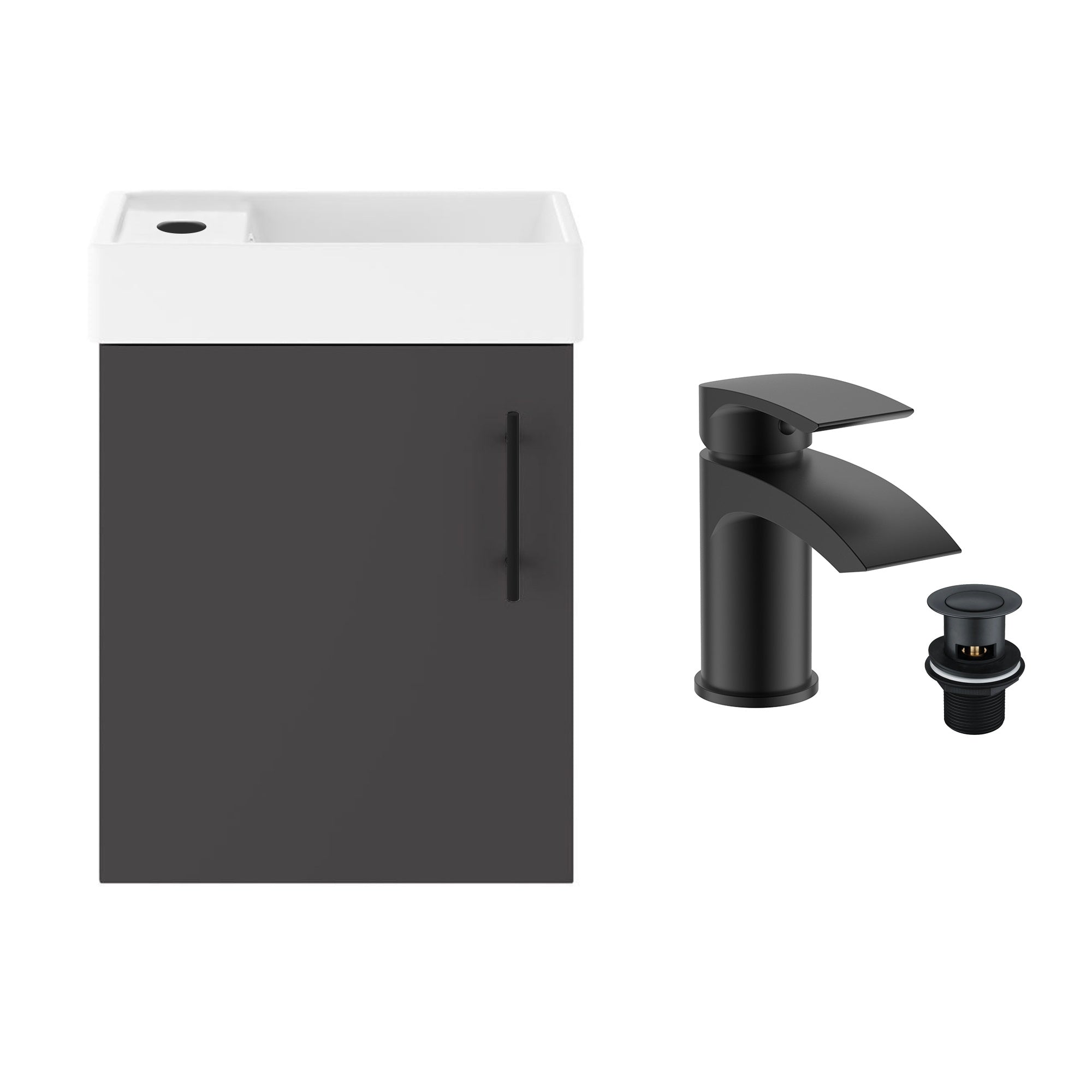 Anthracite Grey 400 Wall Hung Basin Sink Vanity Unit & Matt Black Sleek Basin Tap & Handle