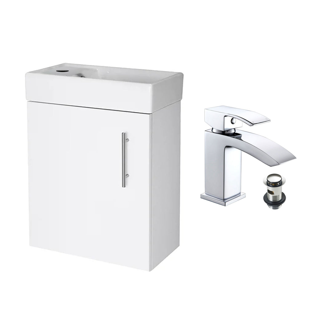 Gloss White 400 Wall Hung Basin Sink Vanity Unit & Lucia Basin Tap