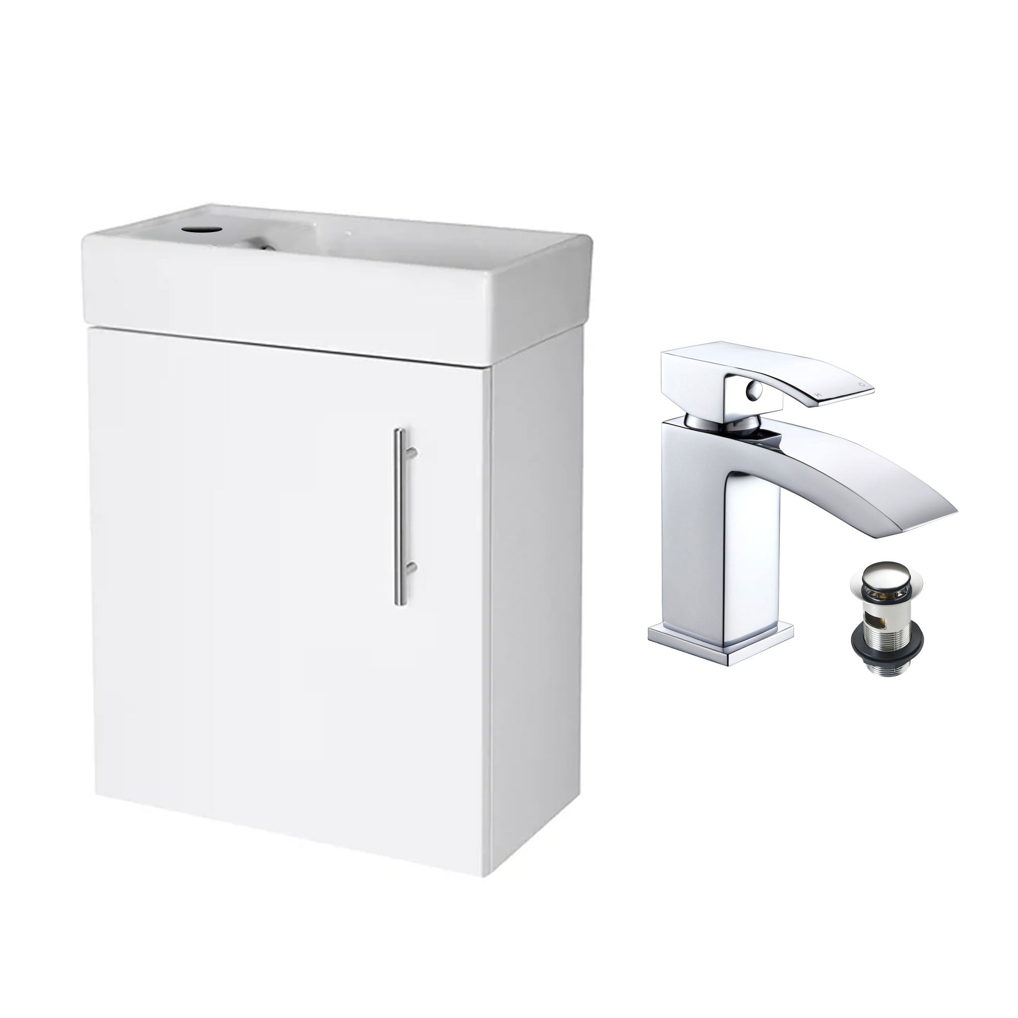 Gloss White 400 Wall Hung Basin Sink Vanity Unit & Lucia Basin Tap
