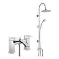 Modern Chrome Waterfall Bath Shower Mixer Tap with 5-Mode Handset & Round Overhead Rigid Riser Kit