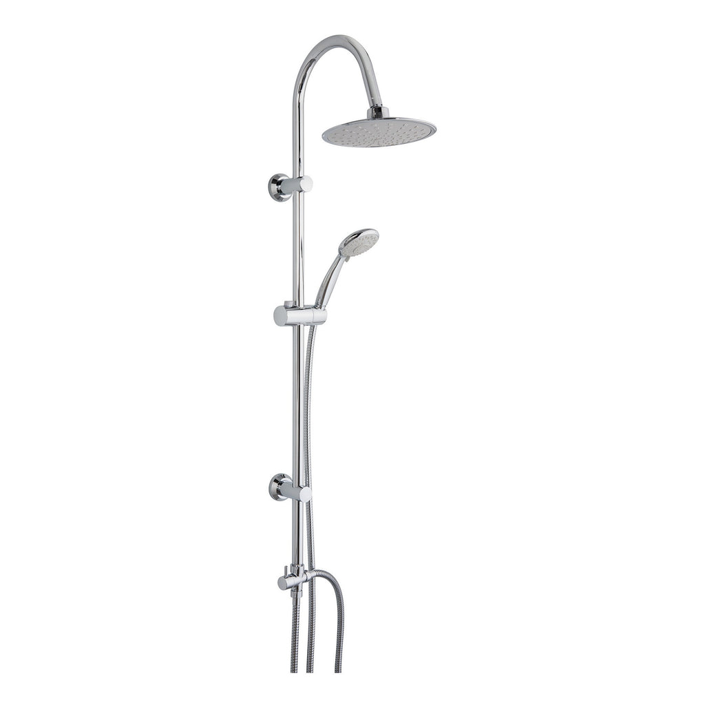 Modern Chrome Waterfall Bath Shower Mixer Tap with 5-Mode Handset & Round Overhead Rigid Riser Kit