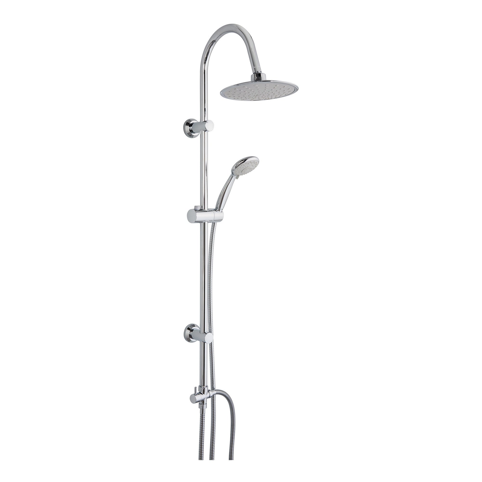 Modern Chrome Waterfall Bath Shower Mixer Tap with 5-Mode Handset & Round Overhead Rigid Riser Kit