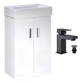 450mm Gloss White 2 Door Floorstanding Vanity Basin Sink Unit & Matt Black Form Tap & Waste