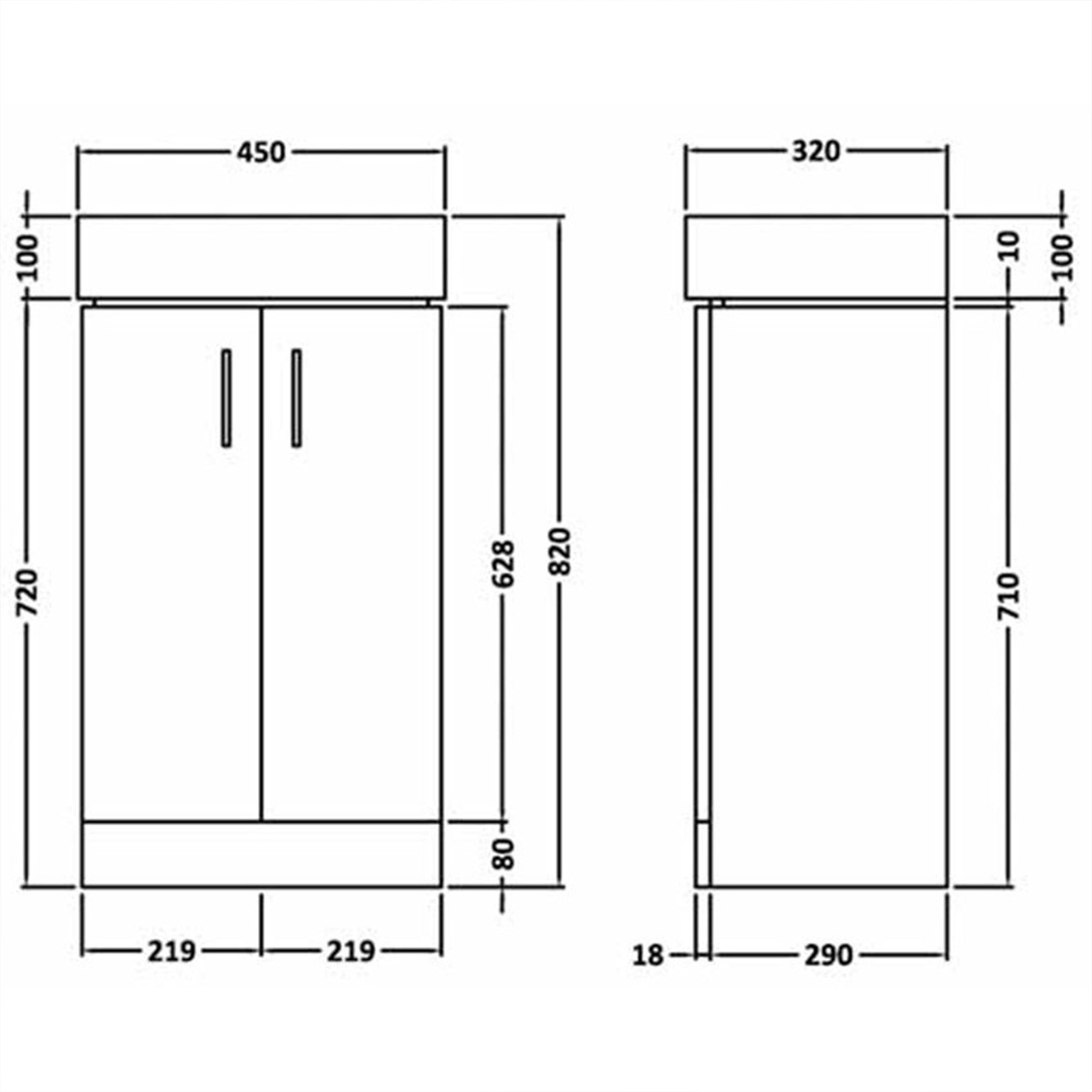 450mm Gloss White 2 Door Floorstanding Vanity Basin Sink Unit & Matt Black Waterfall Tap & Waste