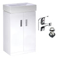 450mm Gloss White 2 Door Floorstanding Vanity Basin Sink Unit & Chrome Dom Single Lever Tap & Waste